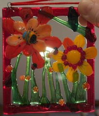 Fused Glass Handmade Rectangular Multicolor Sun Catcher Signed By Artist