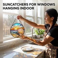 “Beach Shell Faux Stained Glass Sun Catcher – Ocean Decor for Home & Garden”