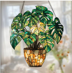 SUNCATCHER-Monstera Plant Hanging Ornament 7″x8 ” Mosaic Pot, Acrylic