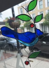 Vintage Blue JaySuncatcher (Stained Glass, Kitsch, Birds, Cottagecore, Excellent