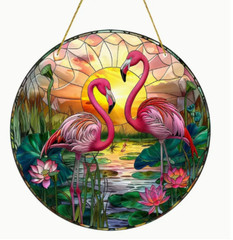 SUNCATCHER- Flamingos – 8″x8″ Acrylic Window Hanging Ornament – Tropical Animal