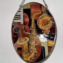 PAUL BRENT Hand Painted AMIA of Denver Glass Saxophone Music Sun Catcher