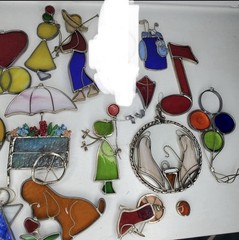 Stained Glass Lot SuncatchJesus Puppy Balloon Flower Angel Windmill Junk Drawer