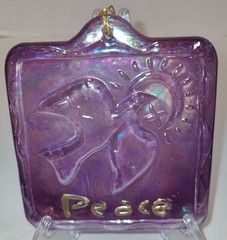 Iridescent Purple Glass Sun Catcher Square PEACE Dove Olive Branch Sun Hanger