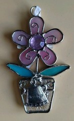 Ganz Stained Glass Suncatcher Flower Pot with metal Charm ~ Blessings NOS