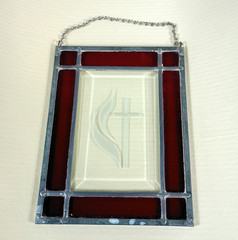 Methodist Cross Flame Stained Glass 8.5″ x 6.5″ Hanging Suncatcher Leaded Panel