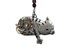 PEWTER CAT RAINBOW Czech Glass Bead SUNCATCHER Rear View Mirror CAR CHARM Pride