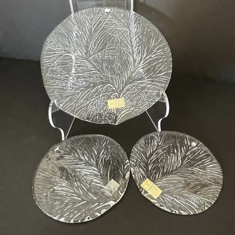 3 Hadeland of Norway Glass Sun Catchers/Ornaments 1 Lg 2 Sm in Furu Pine Needle