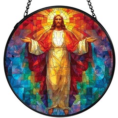 Easter Jesus Stained Glass Suncatcher Christian Window Wall Art Decor 7.9″