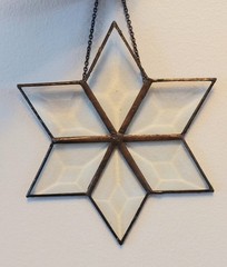 Hand Crafted 6-point Beveled Glass Star Suncatcher 6″ Metal Chain Hanger