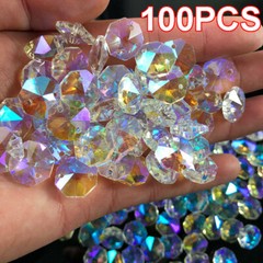 100x AB Octagonal Bead Rainbow Crystal Chandelier Suncatcher Prism Part Pendant