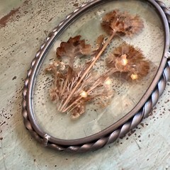 Suncatcher Beveled Oval Shape Leaded Glass Pressed Dried Flowers 7″ Vintage