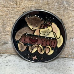 Vintage 80’s Two Bears Holding I Love You Hanging Suncatcher 3 1/2″x 3 1/2″
