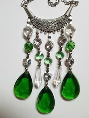 Green and Clear Crystal Suncatcher with Silver-toned Pendant – Handmade