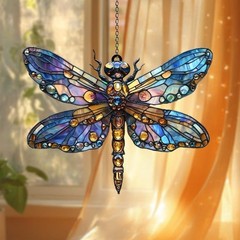 Multicolor Dragonfly Acrylic Suncatcher Hanging Christmas Ornament Stained