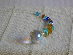 Crystal Glass Beaded Suncatcher Amber Blue Beads 30 mm Crystal Ball USA