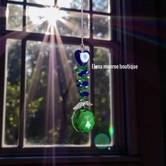 Elena Monroe Boutique evil eye Glass Suncatcher with Heart and Angel Wings