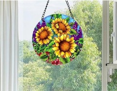 3 Sunflowers Suncatcher Double Sided Round Dyed Acrylic Decor 0007