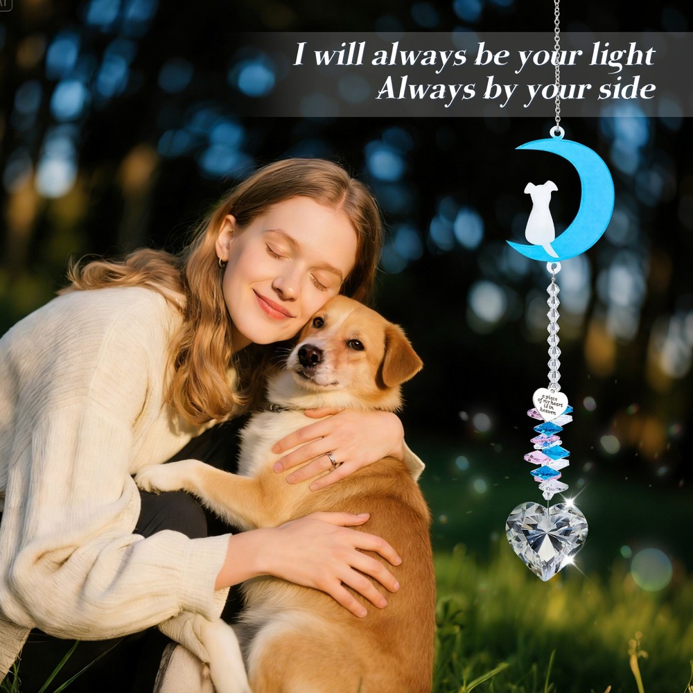 Dog Memorial Heart Crystal Suncatcher Window Hanging Pet Loss Sympathy Gift