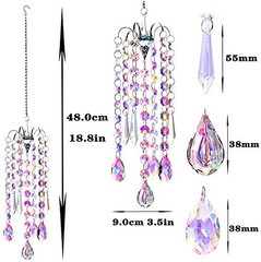 Chandelier Wind Chimes AB Coating Crystal Prisms Hanging Suncatcher Pendant H…