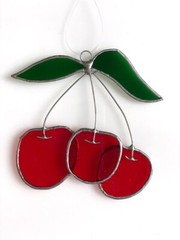 Cherries-Bunch-Fruit-New-stained glass-sun catcher-Handcrafted-L 4″xW 4.5″