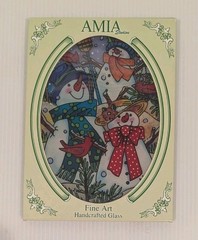 Amia Studio Stained Glass Snowman Christmas Bird Sun Catcher Oval 7″X5″ w/chain