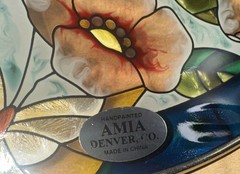 AMIA Flowers Butterfly Welcome Sign Stained Glass Hanging Suncatcher 7”x 5.25”