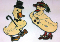 Vintage 2 Ducks Top Hat / Cane / Tie / Flower Suncatcher