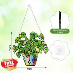 Marzovitra Stained Glass Green Plant Suncatcher