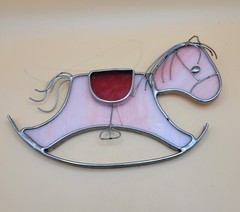 Vintage Hanging Pink Stained Glass Rocking Horse ~ Window Sun Catcher Decoration