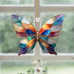 Stained Glass Butterfly Ornament Acrylic – Colorful Suncatcher Window Hanging…