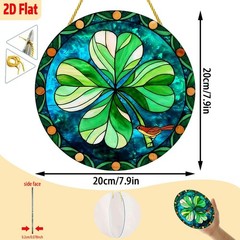 St. Patrick’s Day 2D Acrylic Flat Window Hanging Four-Leaf Clover Round Decor