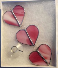 6.5″ Stained Glass Trio of HangIng Pink Hearts Made in USA CCI