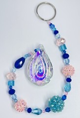 Beaded Suncatcher – Blue Pink – Clear Crystal Prism – Hanging Decor