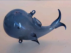 Blue Glass Whale Plant Propagater 3″X4.5″X 2″ Hangs Or Sits