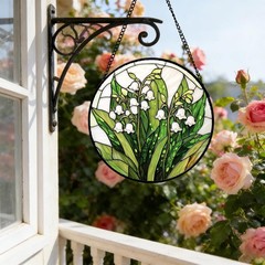 Stained Glass Window Hanging, Lily of the Valley Flower Sun Catchers Colorful Gl