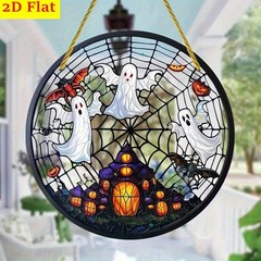 Halloween Acrylic Light Catcher Round Ghost Spider Web Window Hanging Ornament