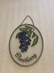 Hand Painted Stained Glass Blueberry, Blackberry Sun Catcher Lot Of 2 ( 6”x 4” )