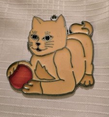Vintage Rafaelian Stained Glass Cat Kitty Sun Catcher Window Ornament Decor