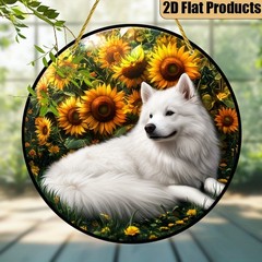 Vintage Samoyed Sunflower Acrylic Suncatcher Cozy Home Decor Pet Memorial Gift