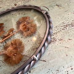 Suncatcher Beveled Oval Shape Leaded Glass Pressed Dried Flowers 7″ Vintage