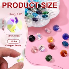 14mm Glass Octagon Beads, Sun Catcher Beads Bulk 120 Pcs & Rainbow Color