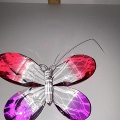 Glass Butterfly Suncatcher, Clear Pink Purple, 6 in Long x 4 in High