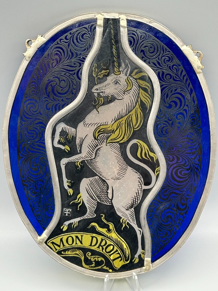 Vintage MON DROIT Suncatcher United Kingdom British Monarchy 9.5″ x 7.5″!