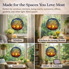 Celtic Tree of Life Suncatcher Window Hanging, 7.8″ Stained Glass Decor, Symb…