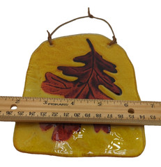 Small Suncatcher Fall Autumn Leaf Reverse Hand Painted on Glass Leather Strap