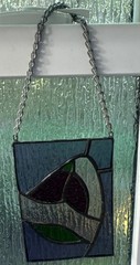 Vintage Stained Glass Flower – Purple Blossom and Green Leaf