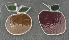Vtg lot of 2 stained glass fruit apple and orange leaded suncatcher