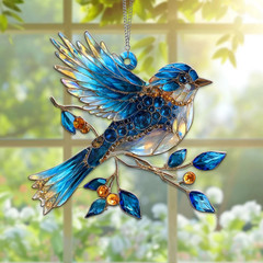 Blue Bird Faux Acrylic Suncatcher Window Hanging Nature Gift