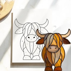 Handmade Highland Cow Stained Acrylic Suncatcher – Cute Farm Cow Window Hanging,